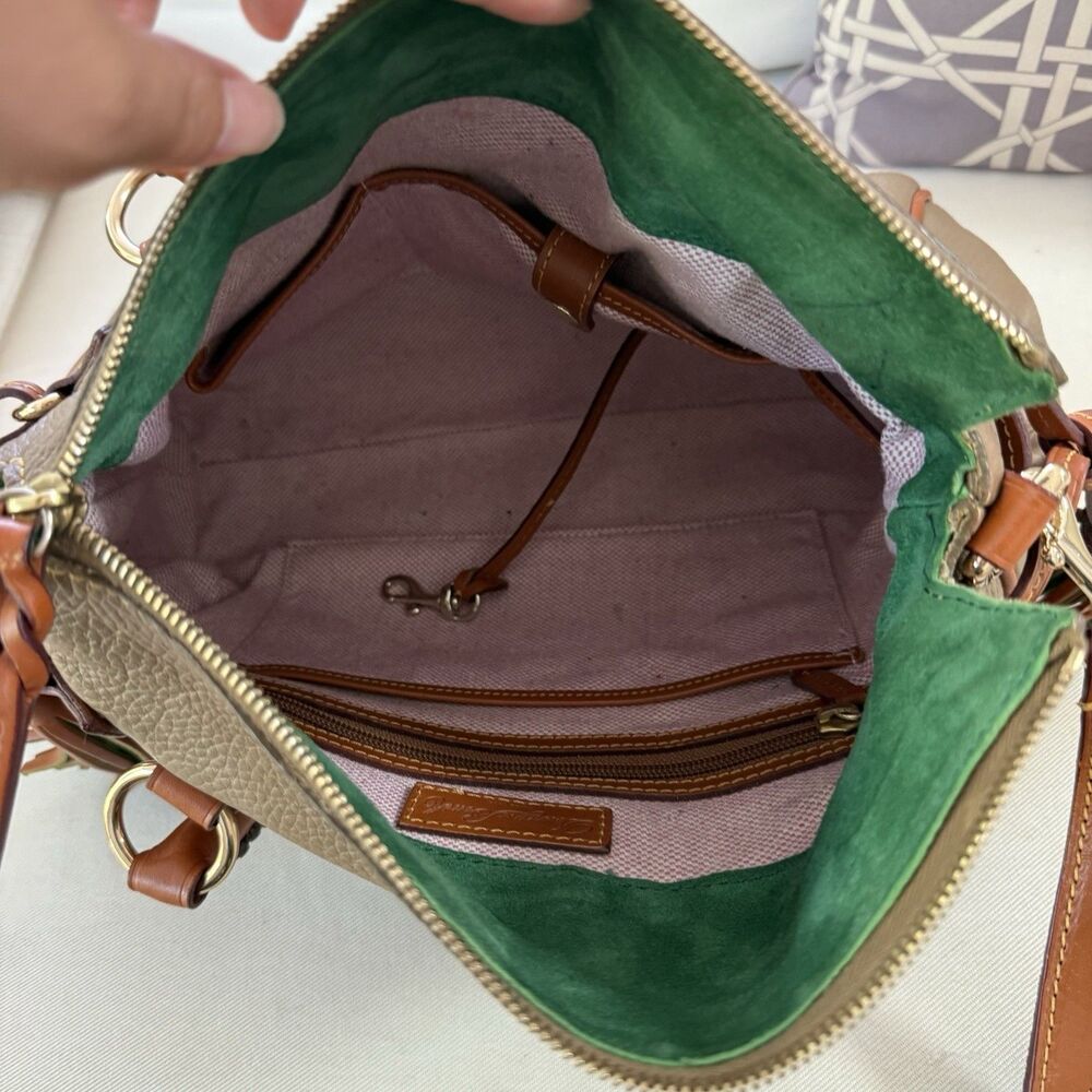Dooney Bourke Florentine Vachetta Trim Pebble Leather Taupe Tan Satchel - Picture 4 of 10